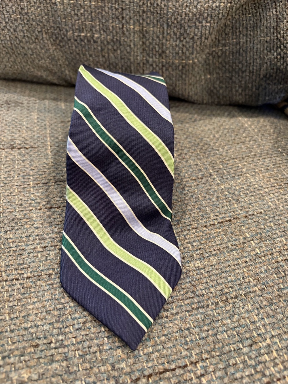 Chaps Navy Tie with Lime-Green, Dark Green and White Stripes